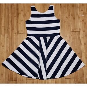 Polo Ralph Lauren Navy White Striped Sleeveless Flare Dress Girl's Large (12-14)